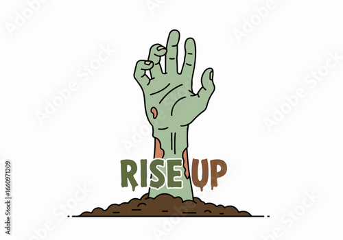 Zombie hand rising from soil with transparent background