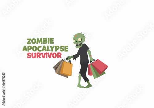 Zombie shopper with shopping bags with transparent background