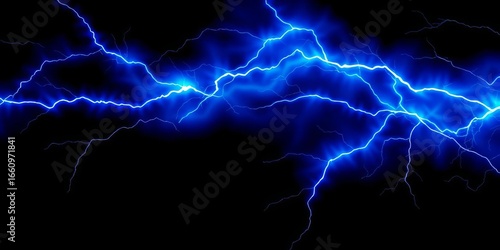 Abstract streaks of vibrant electric blue lightning bolts on a black background,  cosmic,  flash