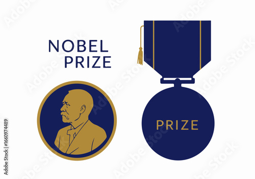 Nobel Prize medal and portrait with transparent background
