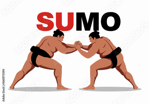 Sumo wrestlers in action with transparent background