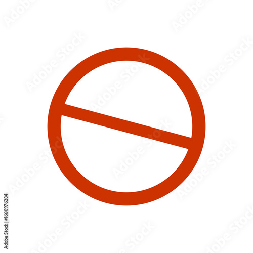 Red prohibition sign, universal forbidden symbol. Vector graphic icon representing no, stop, or ban, isolated on a white background.
