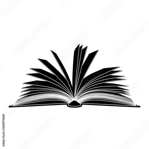 Black and white open book illustration for education, literature, and creative storytelling designs