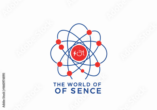 Atomic symbol with text for science and technology