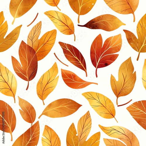 Autumn Leaves Watercolor Seamless Pattern