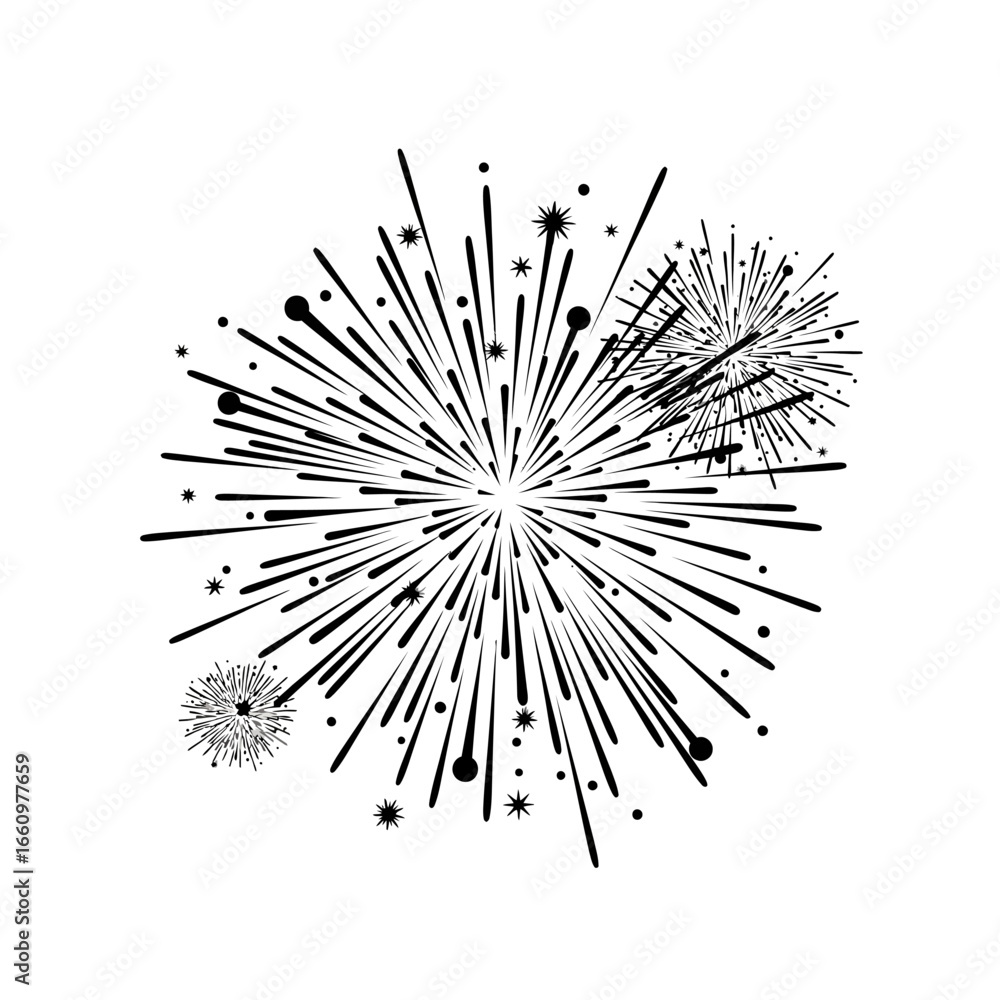 Fototapeta premium Celebratory fireworks design in black and white for festive occasions and new year celebrations
