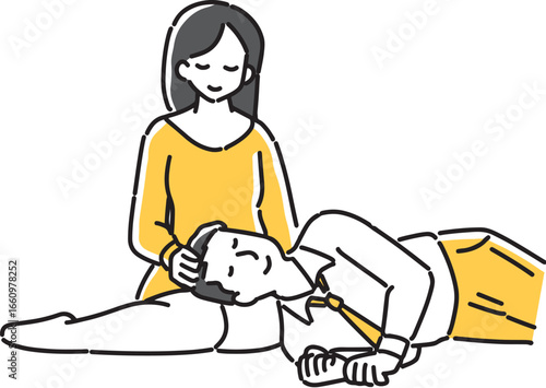 男性に膝枕してげる女性
