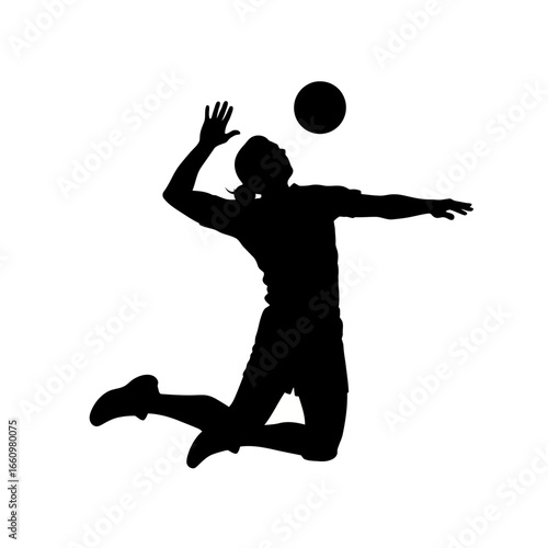 Dynamic silhouette of a volleyball player spiking the ball with power and precision during a game