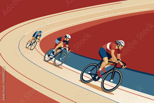 Cyclists compete intensely in an Olympic velodrome.