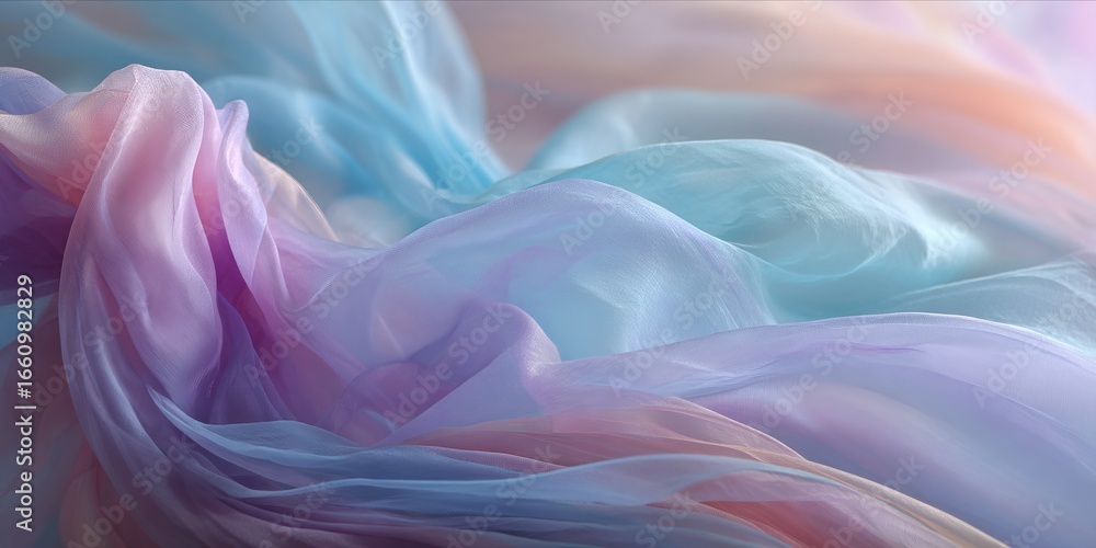 Obraz premium Delicate Waves of Pastel Fabric Capturing Ethereal Beauty in Soft Hues of Pink, Blue, and Lavender
