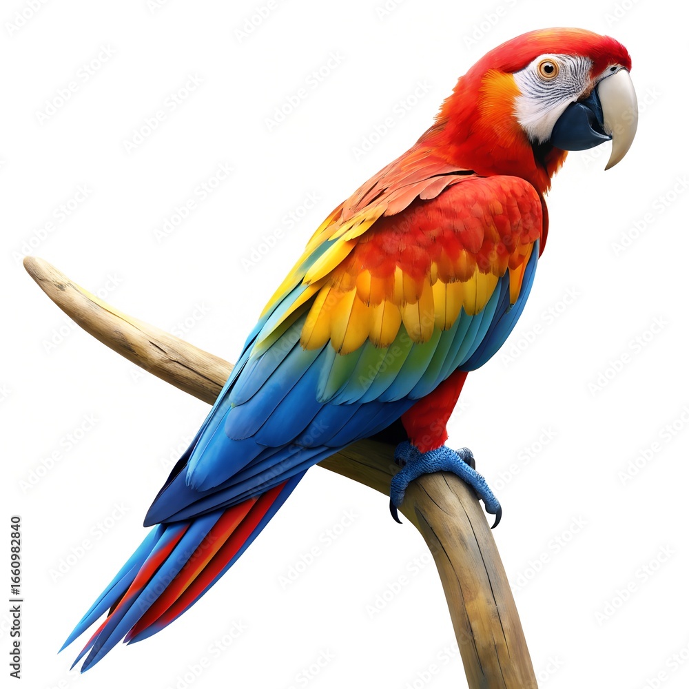 Obraz premium Scarlet Macaw Parrot Perched on a Branch bird tropical bird