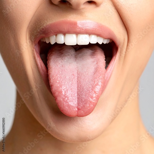 Close-up view of a person's tongue and mouth