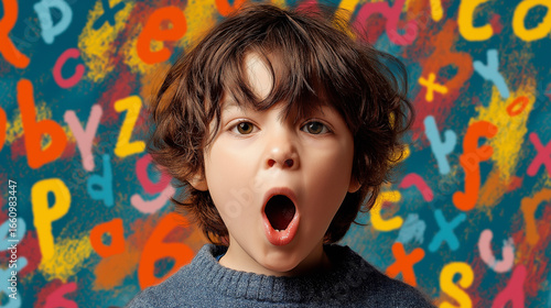 Child with Open Mouth Expression Speech Sound Disorder Concept. Language and Communication Disorder Illustration. Young Boy Showing Speech Therapy Expression, Child Speech Sound Disorder Mental Health