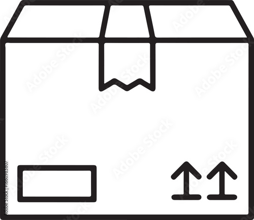 Simple outline shipping box icon with up arrows and label for delivery