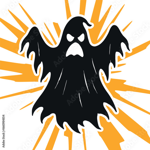 Spooky Ghost with Orange Burst for Halloween Illustration