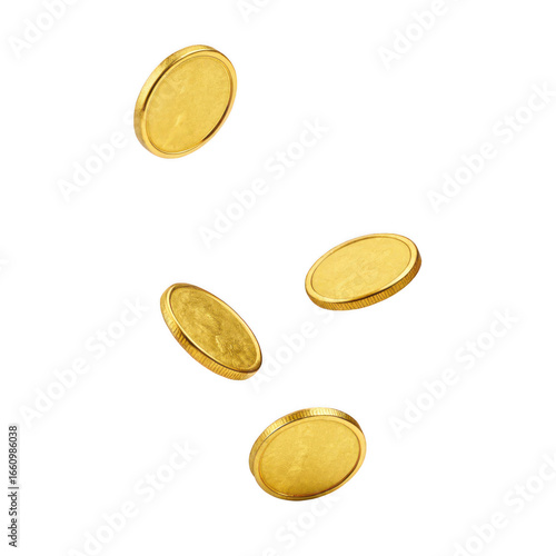 Gold coins falling isolated on transparent background