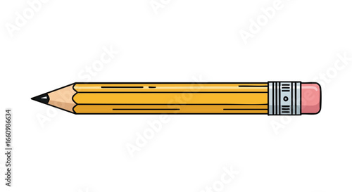 Classic yellow graphite pencil with eraser illustration for creative design projects and writing materials representation