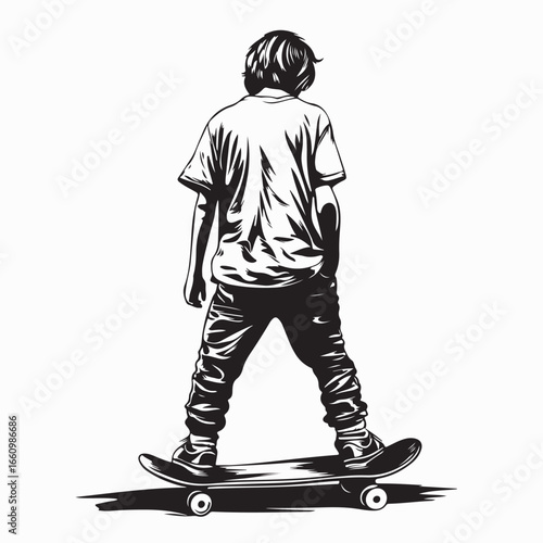 Silhouette of Young Man on Street with Skateboard Vector Illustration