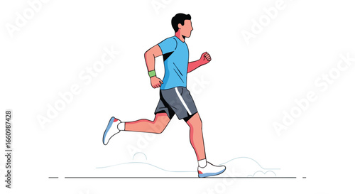 A focused runner sprints towards an unseen goal, driven by ambition and determination showcased in a vibrant vector illustration