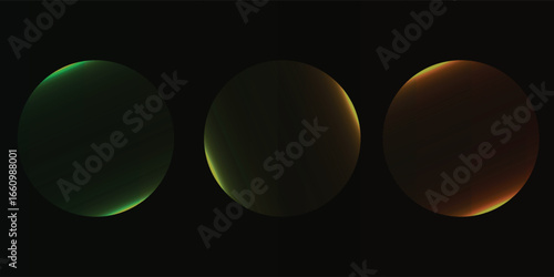 Three illuminated spheres, each displaying a different color, set against a dark background.