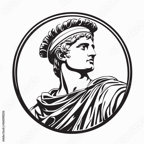 Ancient Roman Emperor Bust Enclosed in Circle Vector Graphic Design