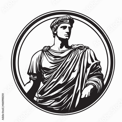 Roman Emperor Statue Inside Circular Frame Vector Illustration Design Art
