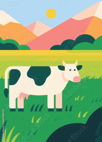 outdoor cows in natural fields Illustrator Artwork design template poster