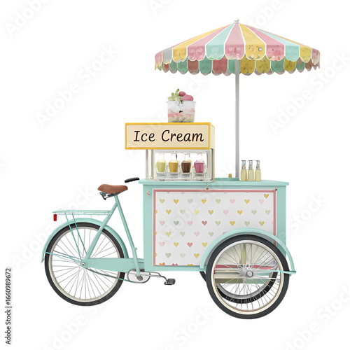 Pastel-Colored Ice Cream Cart on Bicycle isolated on transparent background