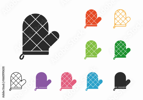 Oven mitt icon set with transparent background
