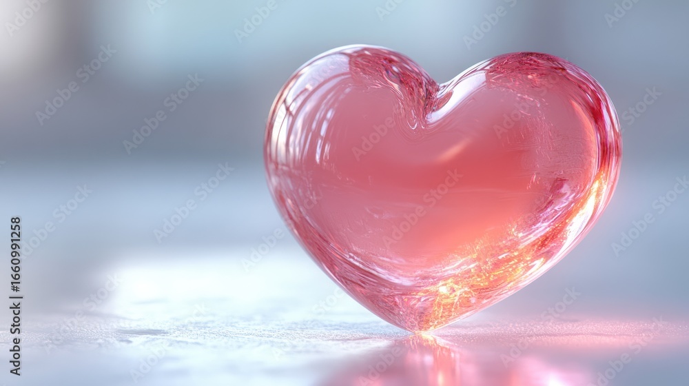 Fototapeta premium Translucent Pink Heart on a Light Surface