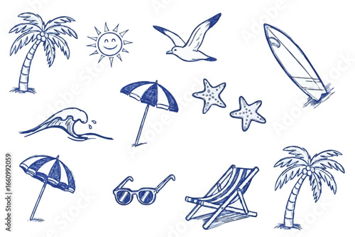 Beach and Summer Vacation Doodle Set