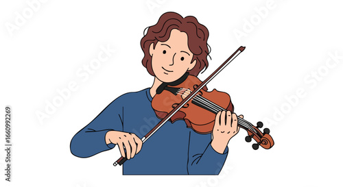 Captivating young musician immersed in the soulful melody of his violin performance with expressive and passionate playing