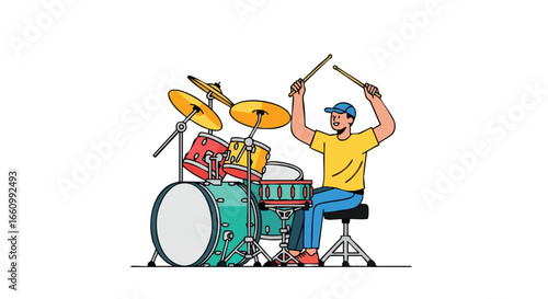 Energetic Drummer Ignites the Stage with Rhythmic Precision and Passionate Performance Creating a Powerful Sonic Landscape Through Percussion