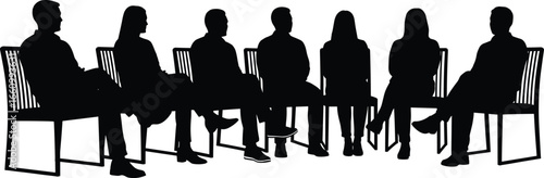 Seated people silhouette vector set in semi-circle arrangement for lifestyle, meeting, presentation, community, and design reference themes