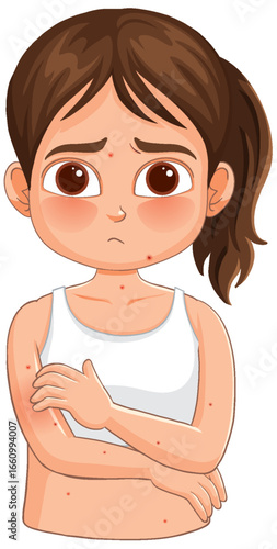 Worried Girl With Rash and Itchy Skin in Tank Top