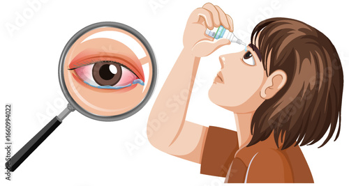 Child Using Eye Drops for Red Irritated Eye