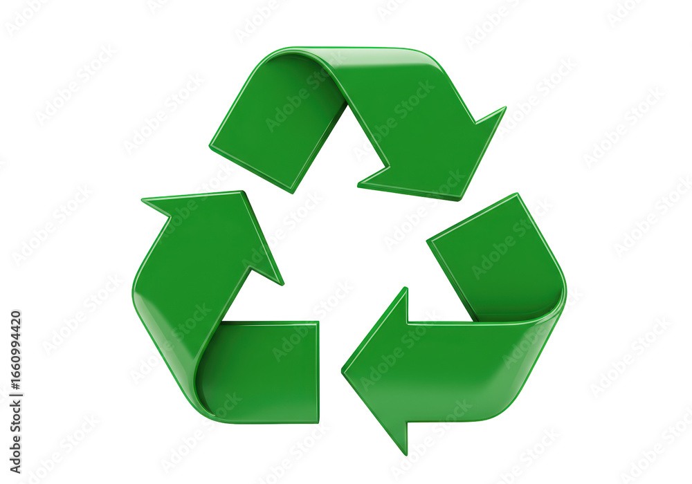 Fototapeta premium Isolated 3D Render of a Bright Green Recycle Symbol on White Background