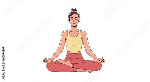 Tranquil Yoga Pose Illustration: A Path to Inner Peace and Mindfulness Through Meditation Practice and Gentle Body Awareness for Wellness Seekers