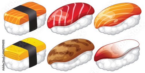 Assorted Nigiri Sushi Vector Illustration Set
