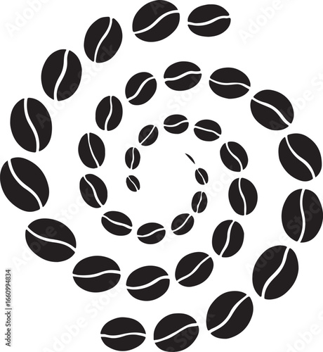 Coffee bean swirl silhouette pattern, perfect for cafe branding, packaging, labels, and decorative design.