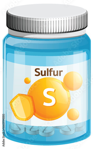 Sulfur Supplement Bottle Vector Illustration