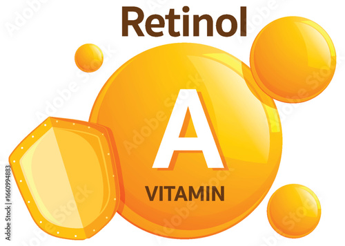 Vitamin A Retinol Icon with Shield and Bubbles