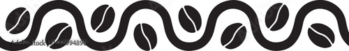 Coffee bean wave border silhouette, perfect for cafe branding, packaging, labels, decorative frames, and design.