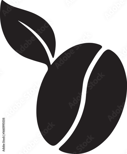Coffee bean with leaf silhouette design, ideal for organic branding, cafe logos, packaging, labels, and decoration.
