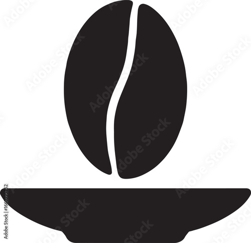 Coffee bean on saucer silhouette icon, ideal for cafe branding, packaging, labels, and decorative design.