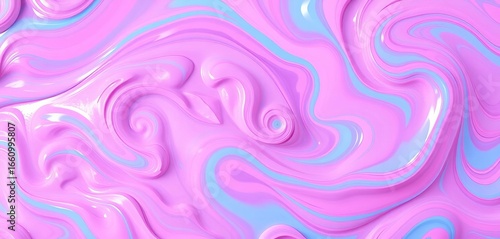 Swirling pastel pink, blue, and purple bubblegum textures with abstract shapes and glossy highlights,  dessert,  soft