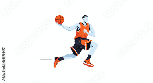 Dynamic Basketball Player in Motion Preparing to Shoot Vector Illustration Portraying Agility and Focus on White Canvas
