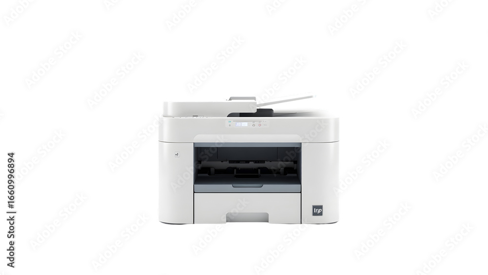 Obraz premium A front view of a white multifunction printer on a black background in a studio setting image