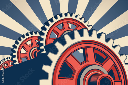Giant turbine gears rotating in symbolic radial display.