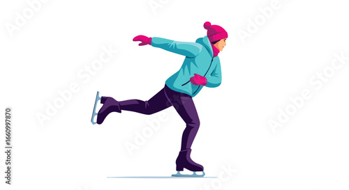 Elegant ice skating vector illustration showcasing athleticism and winter sport enjoyment